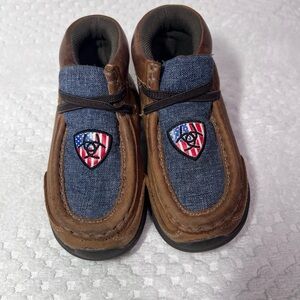 Ariat Kids Moccasins in Brown and Denim Blue